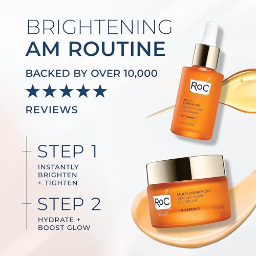 RoC Multi Correxion Revive + Glow Skin Care Regimen Bundle: Vitamin C Serum for Face + Vitamin C Cream for Tighter, Brighter Skin