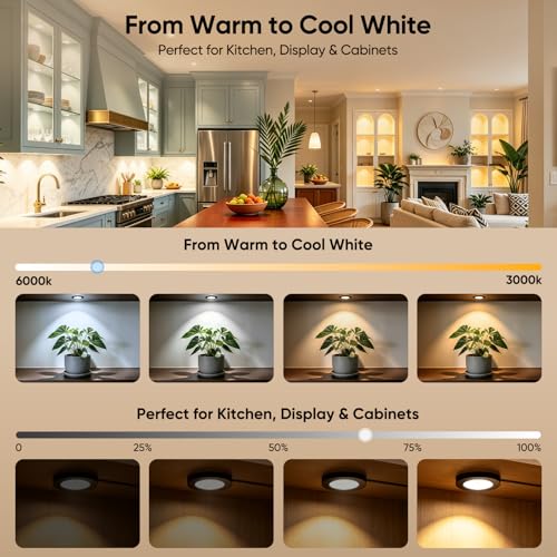 VST Smart Puck Lights 6 Pack Black Dimmable Under Cabinet & Shelf Lighting
