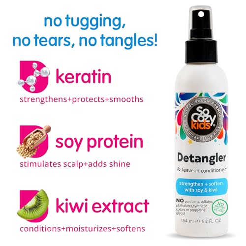 SoCozy Detangler Leave-In Conditioner Spray For Kids Hair Strengthens and Softens, No Parabens, Sulfates, Synthetic Colors or Dyes, 5.2 Fl Oz (580A)