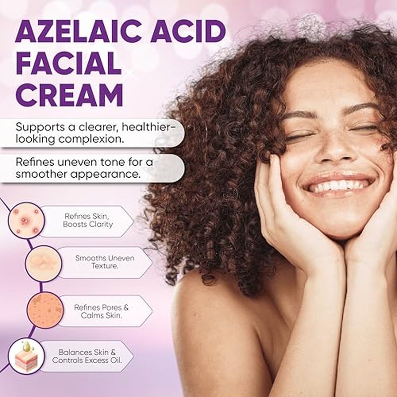 Azelaic Acid Cream for Face: Redness-Soothing Azelaic Acid Facial Cream for Uneven Tone, Blemish-Prone Skin, Pore Care and Skin Clarity Support, 1 oz