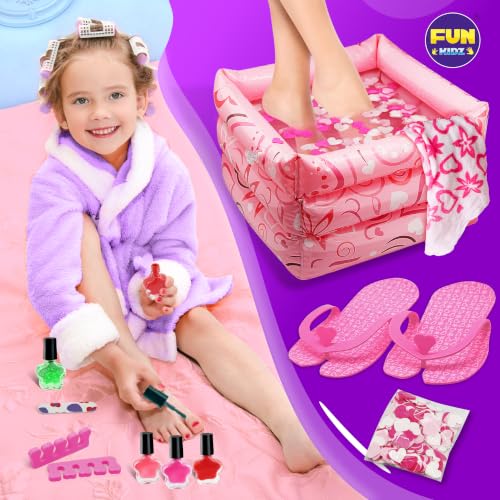 Kids Foot Spa Kit with Inflatable Foot Tub Nail Polish & Pedicure Supplies
