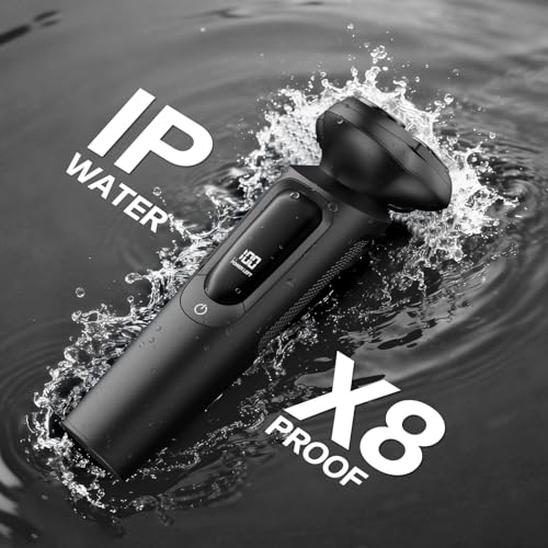 Electric Razor for Men, IPX8 Waterproof with Type-C Quick Charge, 3D Flex Blades & Pop-Up Trimmer, 60min Runtime, Travel Lock, Wet & Dry Shave,Ash Gray