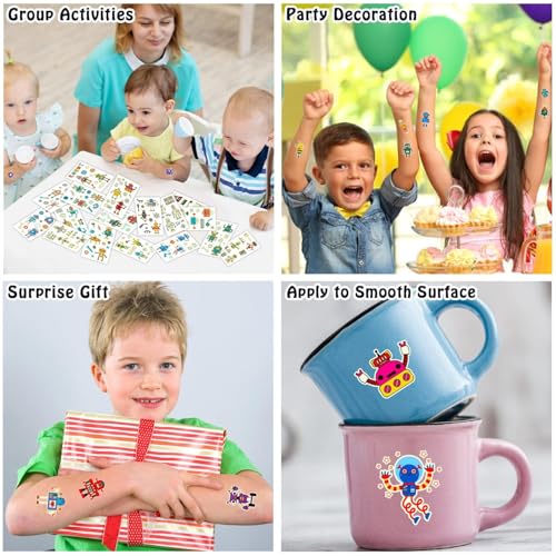 Partywind 315 Styles (30 Sheets) Glow Robot Party Favors, Luminous Robots Temporary Tattoos for Boys Party Supplies Birthday, Goodie Bag Stuffers for Children
