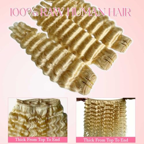Belaved 613 Blonde Burmese Human Hair Extensions 3 Bundles Water Wave 14-18 Inch