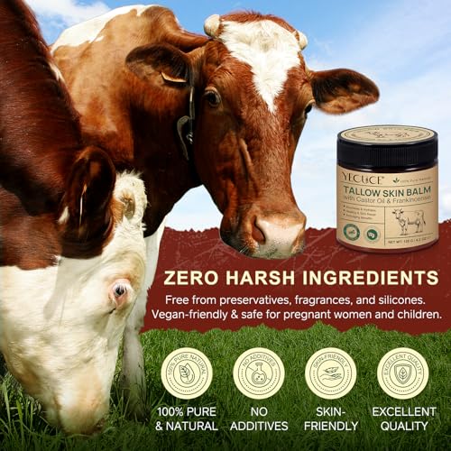 Tallow Skin Balm with Castor Oil & Frankincense, Moisturizing Balm for Face & Body, Helps Support Skin Moisture Barrier