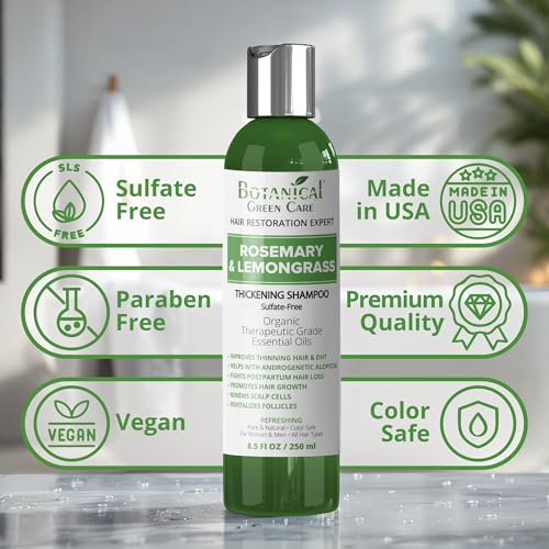 Rosemary & Lemongrass Hair Growth Shampoo for Thinning Hair - Strengthening & Volumizing, Made in USA