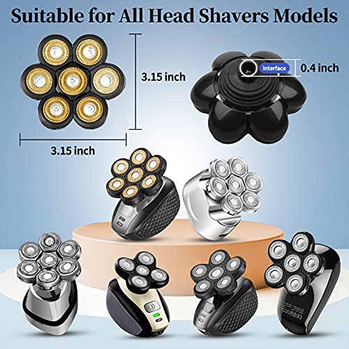 Roziapro Upgrade 7D Freedom Head Shaver Replacement Blades Electric Shaver Replacement Head Shavers for Bald Men Replaceable Head Waterproof Blades for Men 5 in 1 Bald Head Replacement Blades (Gold)
