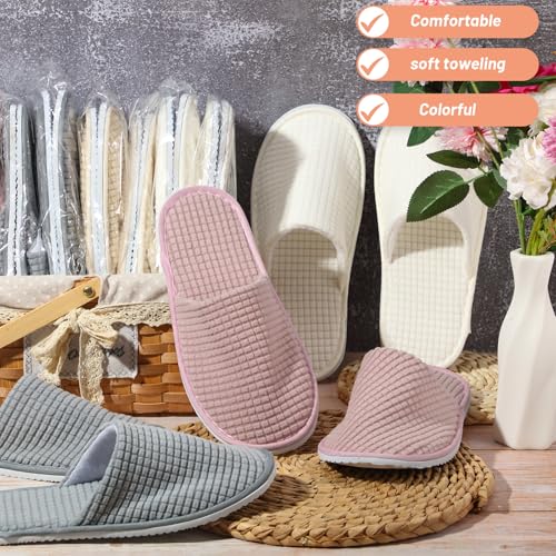 Geyoga 12-Pair House Slippers for Guests - Medium White Light Gray Khaki Pink