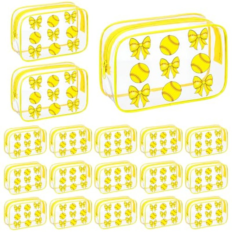 18 Pcs Softball Clear Makeup Bags 7 x 4.7 x 2.4 Inch Goodie Gift Bags Waterproof PVC Cosmetic Pouch with Zipper Portable Travel Pouch Organizer for Team Gift & Sport Party Favor