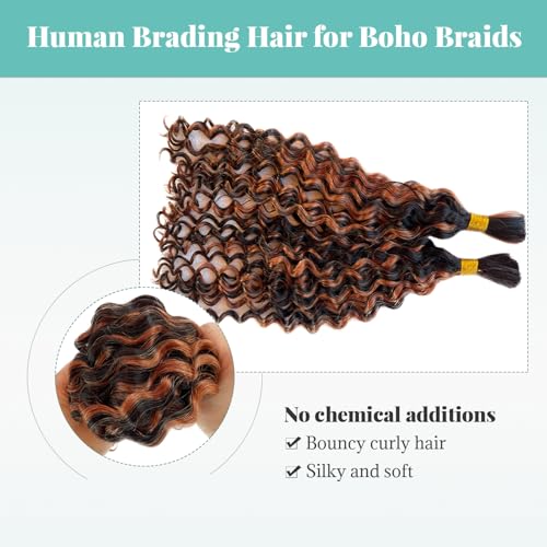 Benafee 16 Inch Water Wave Human Braiding Hair #1B/30 Ombre No Weft Boho Braid Bulk