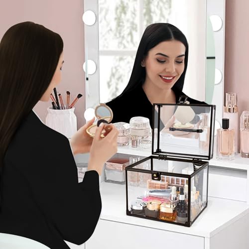 Costravio Clear Makeup Case with Crown Design, Black Travel Organizer for Beauty & Toiletries