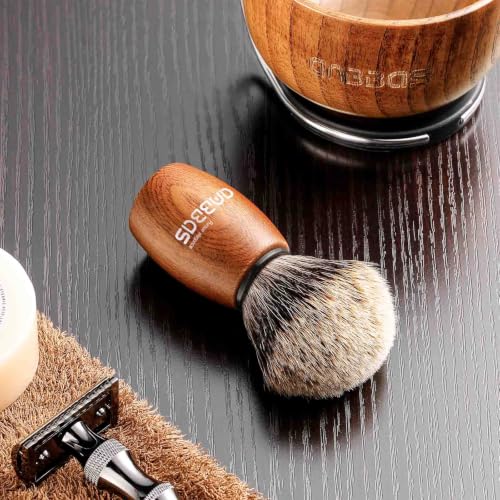 Anbbas Brown Badger Hair 3-in-1 Shaving Brush Set for Men with Wooden Lather Bowl