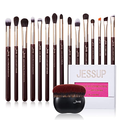 Jessup Professional Eye Makeup Brushes Set Natural-Synthetic 15pcs T284 with Foundation Brush SF001