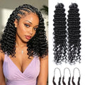 Lounoke Deep Wave Feather Crochet Hair 12in 1B Human Hair Blend, Natural Look