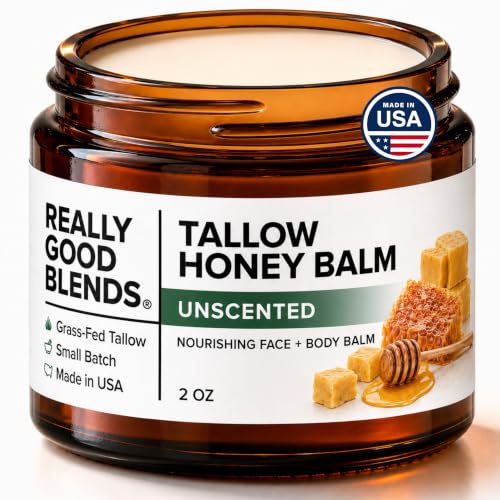 Unscented Tallow Honey Balm - Organic Grass-Fed Body Moisturizer, Handmade in USA