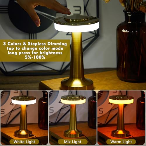 8 Pack LED Cordless Rechargeable Table Lamps - Gold, Portable & Touch-Controlled