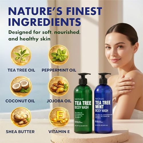Tea Tree & Mint Body Wash with Vitamin E – Large 20.2 Fl Oz Bottles — Pack of 3