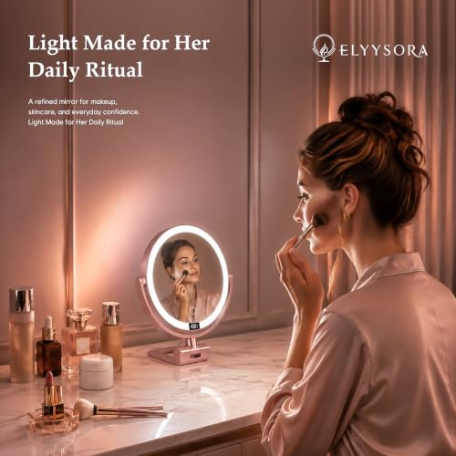 1X/30X Makeup Mirror with Lights - Rose Gold, Dimmable LED Vanity Mirror