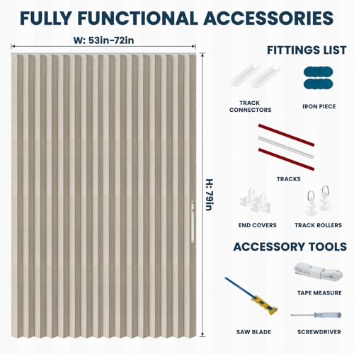 Blackout Accordion Door Curtain Set - Cream White, 72W x 79L, Magnetic Closure