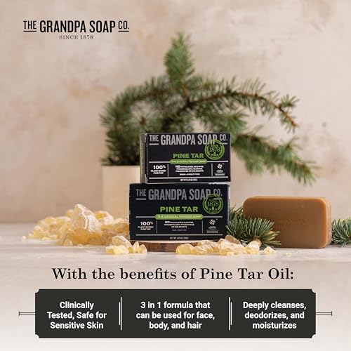 Pine Tar Bar Soap for Men - 3.25 Oz, Pack of 6, Deep Cleansing & Moisturizing