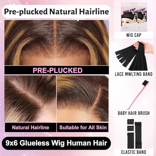 26 Inch Honey Blonde Highlight Human Hair Wig Glueless Bob Style - Variation of Highlight / 26 Inch