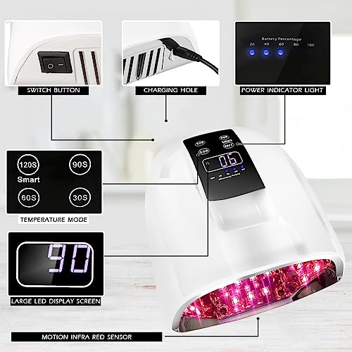 90W Wireless Rechargeable UV LED Nail Lamp for Gel Nails, Portable & Cordless