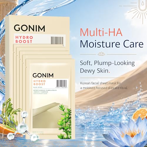 GONIM Hydrating Korean Face Mask Pack of 10 with Hyaluronic Acid & Vitamin C - Yellow