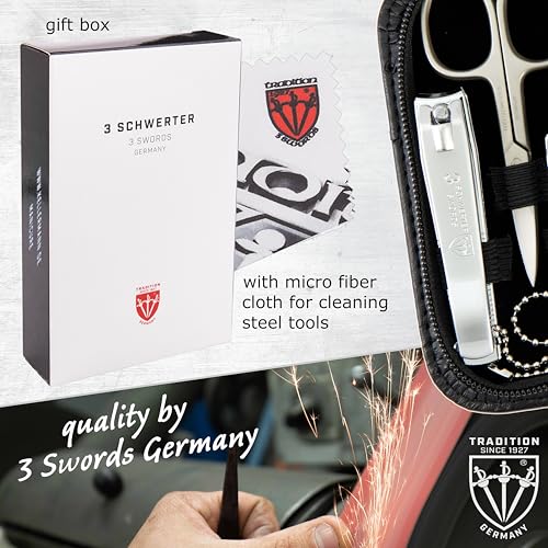 Manicure Pedicure Grooming Kit - 8-Piece Nail Care Set in Black Ostrich Leather Case - Made in Germany