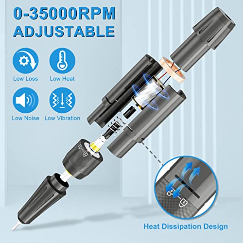 ENGERWALL Upgraded Professional Nail Drill 35000RPM, 20H Long Battery Life Rechargeable Electric Nail File for Acrylic Gel Nails, Cordless E-File Kit with 7 Bits & 56 Sanding Bands, Dark Silver (Pro)