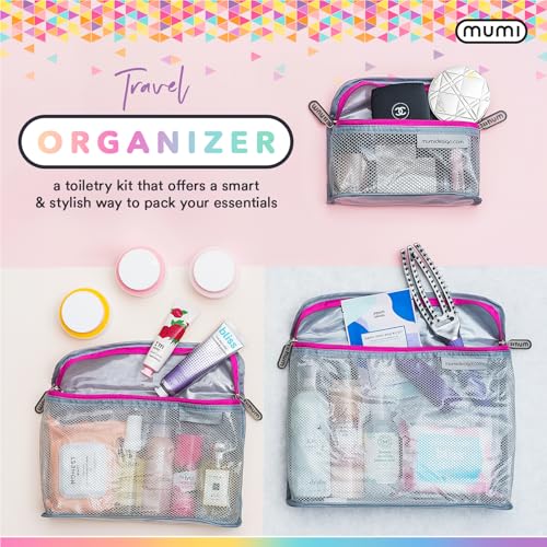 MUMI Travel Toiletry Bag Set of 3 ? Clear TSA Approved Toiletry Bags for Women ? Reusable Water-Resistant Makeup Organizer Pouches for Skincare, Cosmetics, Travel Accessories, Airport Packing - Pink