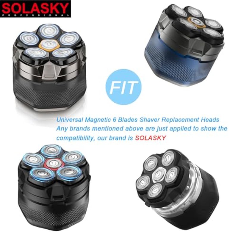2 Pcs 6 Blade Magnetic Replacement Shaving Head, Washable Shaver Blade Heads Replacement for Head Shaver Razor for Men