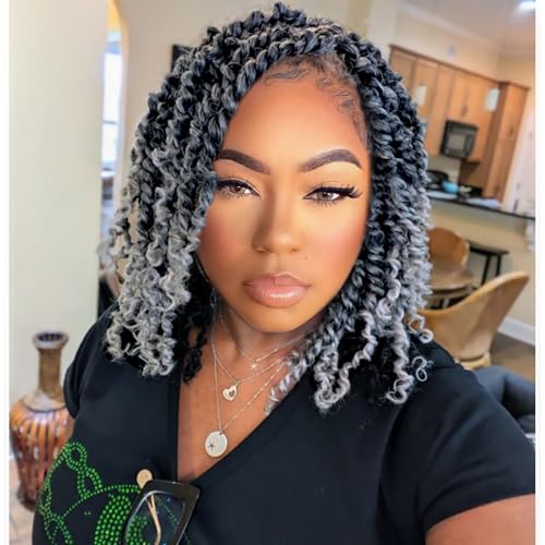 Pre-twisted Passion Twist Hair 10 Inch 8 Packs Gray Crochet Extensions for Women