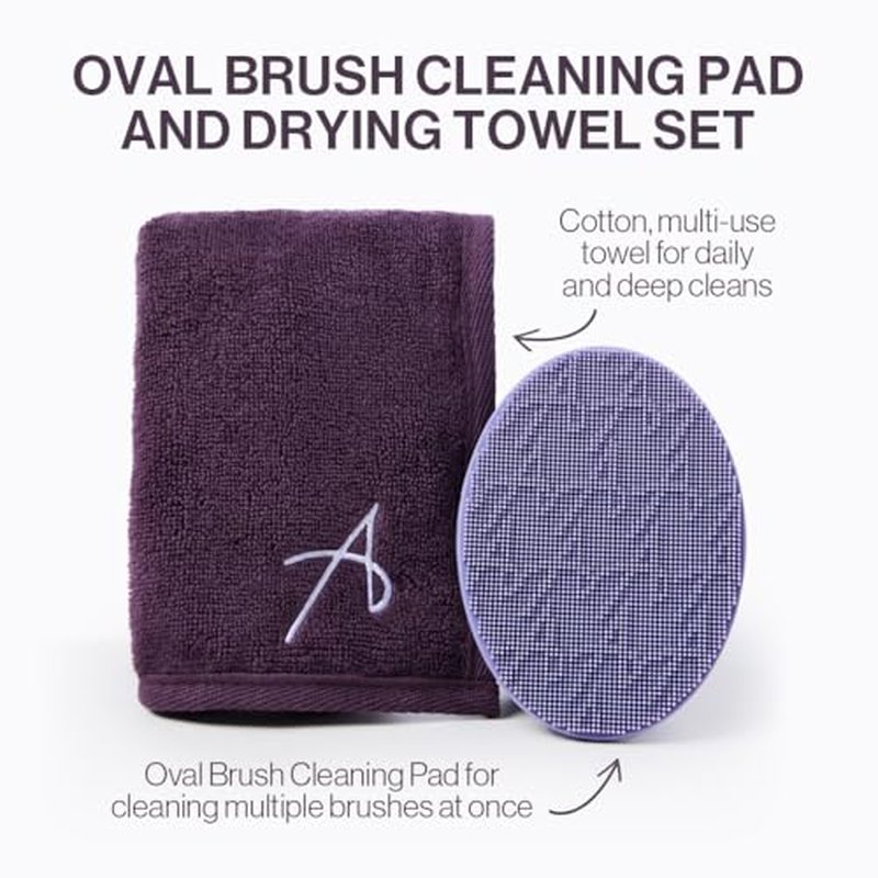Anisa Beauty Oval Brush Cleaning Pad and Drying Towel Set ? Deep Cleansing Silicone Pad with Soft Towel for Effective Brush Cleaning and Quick Drying