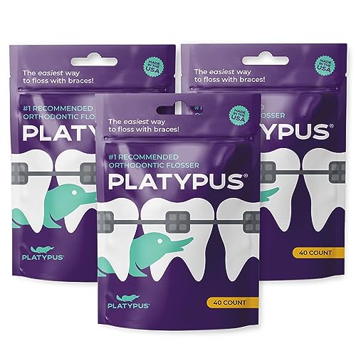 Platypus Orthodontic Flossers for Braces - 40 Count Pack of 3, Easy & Safe Dental Flossers