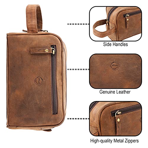 Men’s Leather Travel Toiletry Bag Small Shave Kit Organizer - Vintage Style