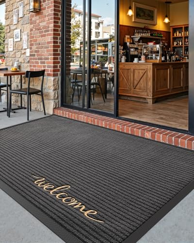 Welcome Grey Front Door Mat 48x72 Rubber Entry Doormat - Outside Entrance