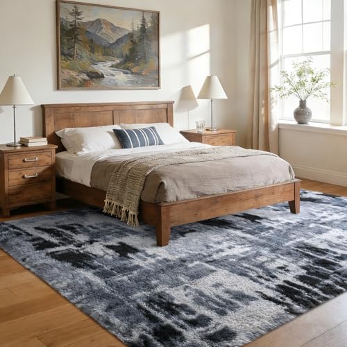 Large Fluffy Tie-Dyed Blue Area Rug Non-Slip Living Room Carpet 6x9