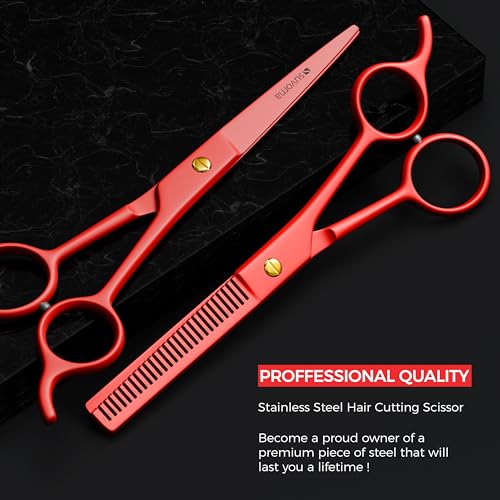 Professional Hair Scissors Set 6.5 Inch with Thinning Shears - Red - Salon Quality