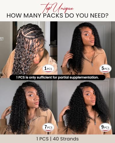 Topunique Burmese Curly Human Crochet Hair 14 Inch 4 Pack Natural Black #1B
