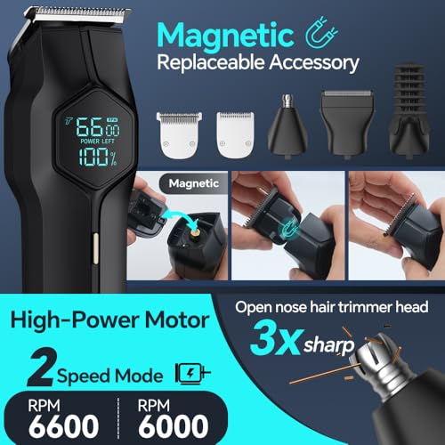 5-in-1 Cordless Waterproof Beard & Hair Trimmer Kit for Men - Rechargeable, Magnetic Heads