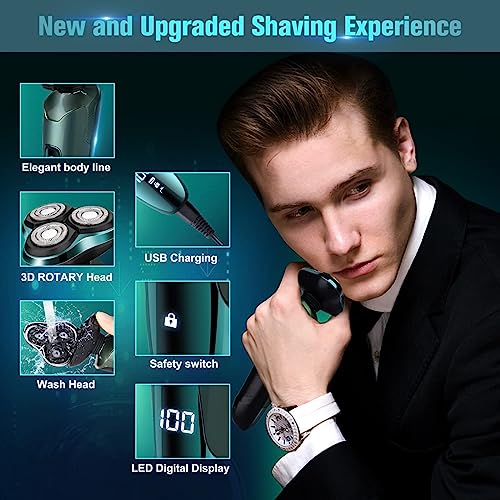 Electric Razor for Men, Cordless Rechargeable 3D Rotary Shaver with LED Display, Wet/Dry Waterproof Men¡¯s Shaving Kit with Pop-Up Trimmer, Ideal Razor Gift for Husband, Dad, Boyfriend