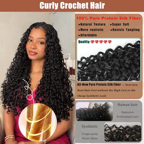18 Inch Curly Crochet Hair 120 Strands - Pack of 8 for Black Women - Protein Silk Fiber