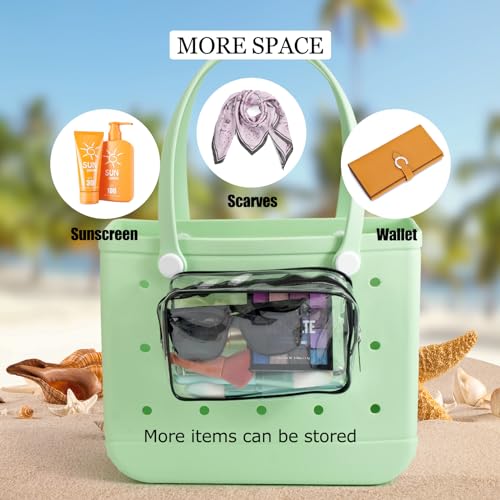 Trendy Beach Bag Accessories Set For Bogg Bag, Phone Storage Bag, 6Pcs Hooks, 2Packs Clear Bags, (Black)