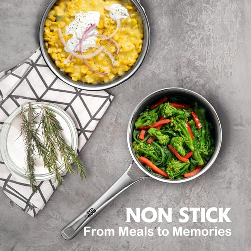 SNOWCLAD 1.5 & 2.5 Quart Nonstick Sauce Pan Set with Lid - Induction & Gas Compatible