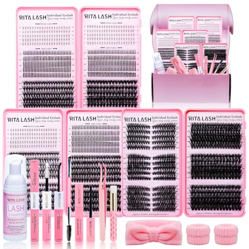 DIY Lash Extension Kit 1930Pcs Cat Eye Spike Bottom Lashes | Lash Clusters Set with Bond & Seal