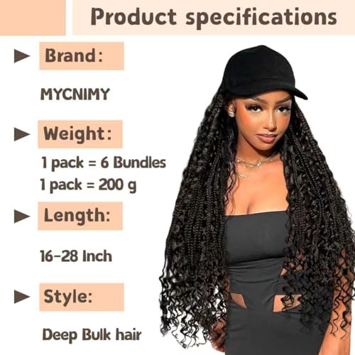 Deep Wave Bulk Hair for Braiding 28 Inch 6 Bundles Natural Black No Weft Wet & Wavy