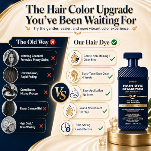 Light Brown Hair Dye Shampoo for Women & Men - Natural Color Depositing, 500ml, Herbal Nourishing Formula