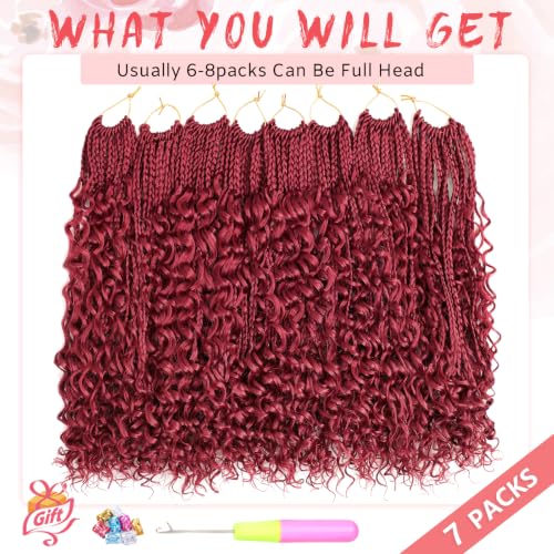 Goddess Box Braids Crochet Hair 14 Inch - Burgundy, Pack of 7