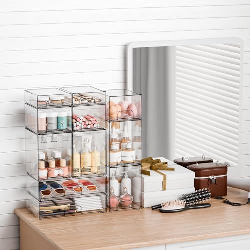 Small Clear Stackable Storage Drawers - 8 Pack, 2.2 Inch Tall Desk Organizer Set
