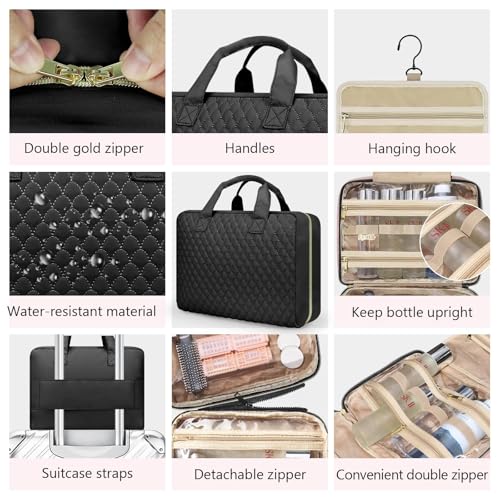 Large Detachable Travel Toiletry Bag for Women - Black Hanging Organizer